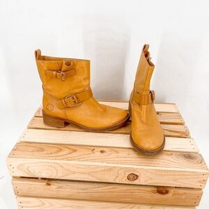 TORY BURCH Bennie Moto Engineer Boot Tan Leather Double Buckle Ankle